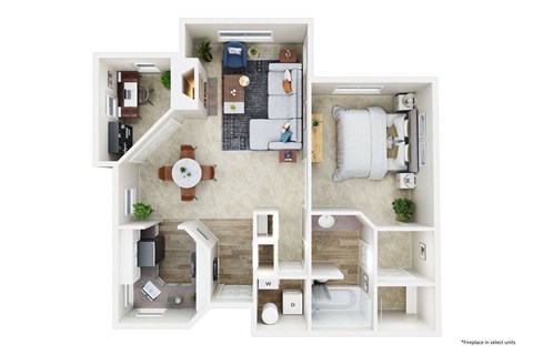 Floor plan for 1 bed, 1 bath, 784 sqft
